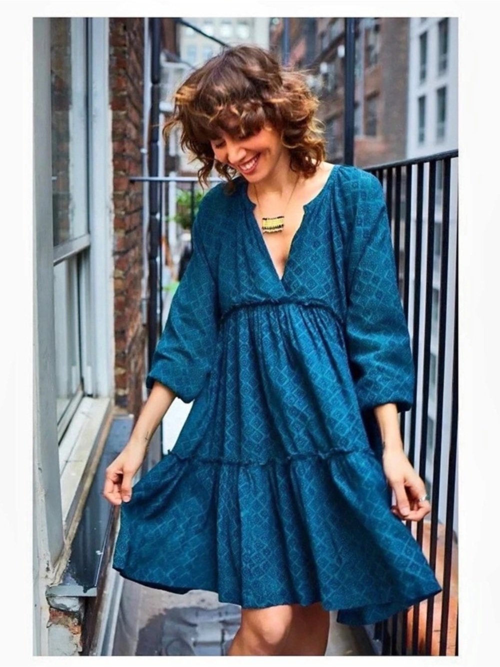 Roller Rabbit Dress Womens XL  Blue Pine Searsucker Trapeze Binh Lalana